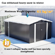 10x14FT Galvanized Metal Garden Shed Lockable Door Tool Storage shed, Anthracite