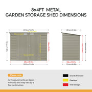 8 x 4ft Garden Storage Shed Double Door Pent Roof for Patio Backyard Bike Tool