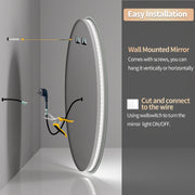 80cm Round LED Dimmable Bathroom Mirror Make Up Light Up Touch Sensor Wall Mount