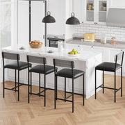 Set of 4 Black Faux Leather Bar Stools High Back Kitchen Breakfast Counter Chair