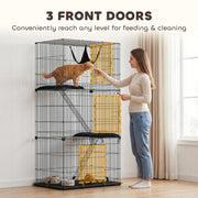 3-Tier Large Cat Cage Indoor, Detachable Metal Wire Kennel w/ Hammock