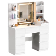 LED White Dressing Table Vanity Makeup Desk With 7 Drawer & Shelves & LED Mirror