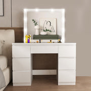 White Dressing Table Wood Makeup Desk with Hollywood LED Mirror 7 Drawer Bedroom