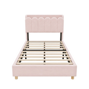 3FT Single Pink Velvet Bed Frame USB Reading Light Kids Girls Headboard