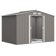 9 x 6FT Galvanised Garden Storage Shed with Sliding Door, Grey