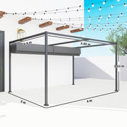 4 x 3m Metal Pergola Gazebo Patio Sun Shelter Retractable Canopy Grey