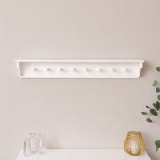Large White Washed Mango Wooden Wall Shelf with Hooks - 100cm