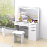 Dressing Table with 3 Colors Hollywood LED Mirror & Glass Top Vanity Table