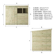 8x6 Wooden Garden Shed Overlap Pent Single Door Windows Storage 8ft 6ft Waltons