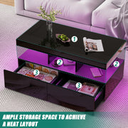 Coffee Table with LED High Gloss Black Coffee Table Centre 2 Drawers Rectangular