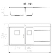 1.5 Bowl Square Inset Stainless Steel Kitchen Sink with Left Hand Drainer Silver