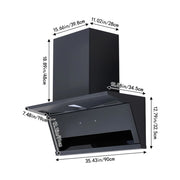 Angled Cooker Hood 90cm Chimney Cooker Hood & 900m³/h Strong Suction, LCD Touch