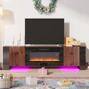 Wooden TV Stand Cabinet Unit with Electric Fireplace 12 Colour LED Fire Heater