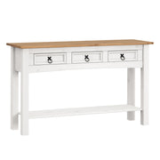 Corona Console Table White Painted 3 Drawer Wax Solid Wood Pine Wooden Hall