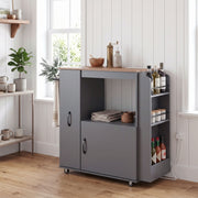 Kitchen Trolley on Wheels, Rolling Kitchen Island Cart with Power Outlet, Grey