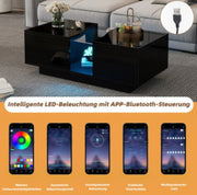 Led Coffee Table With 2 Drawer Storage, High Gloss Coffee Table For Living Room