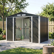 8 x 10ft Garden Shed Metal Apex Roof Outdoor Storage Tool Sheds Lockable Doors