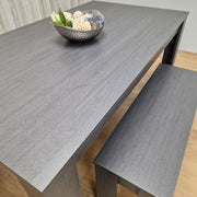 3-Piece Wooden Grey Dining Table Set for 4 People, 2 Grey Benches Dining Set