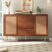 Large 150 cm Modern Rattan Sideboard 2 Door 3 Drawer Metal Legs for Living Room