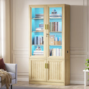 Display Cabinet with Glass Doors, Adjustable Shelves & LED Lights, Home Office