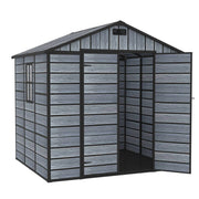 8X6FT Plastic Garden Shed Apex with Floor Window Lockable Door Wood Grain Grey