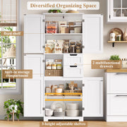 Kitchen Pantry Cabinet Tall Storage 4 Door 2 Drawer Shelves Organizer White Unit