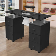 Glass Top Manicure Table Acetone Resistant Nail Desk with 4 Drawers & Cabinet UK