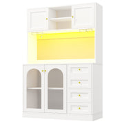 LED Kitchen Cupboard Tall Kitchen Cabinet w/ Glass Doors, Pantry Cupboard White