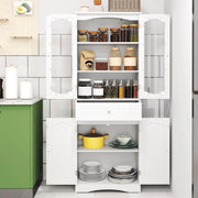 160cm Freestanding Linen Tall Bathroom Storage Cabinet 2 Glass Doors