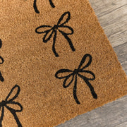 Black Bow Detail PVC Backed Coir Doormat 60cm x 40cm Christmas Ribbon Doormat