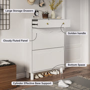 Modern Freestanding Shoe Cabinet Organizer with 2 Flip & 1 Pull-Out Drawers New