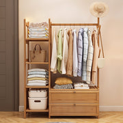 Heavy Duty Wooden Hanging Clothes Garment Rail Corner Open Wardrobe Storage Rack