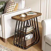 Industrial End Table 3-Tier Narrow Side Table with Storage Shelf for Living Room