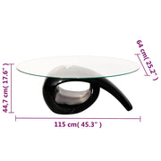 Coffee Table Oval High Gloss Black Tempered Glass GFRP base 115 x 64 x 44.7 cm.