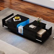 Black Coffee Table LED !SALE! High Gloss RGB Lights Storage Modern Living Room