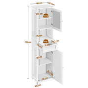Tall Bathroom Storage Cabinet, 170cm Storage Organizer with Glass Door, White