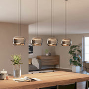 EGLO Hortunas 4 Light LED Pendant Black Steel Smoked Glass Dimmable 2760lm