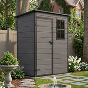 Grey Wood Effect Garden Shed Plastic Outdoor Tools House Storage Sheds -5x3FT