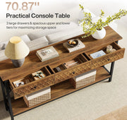 70.87'' Console Table with 3 Drawer Industrial Narrow Entryway Table for Hallway