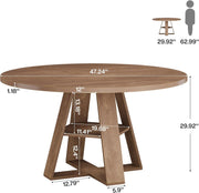 47.24'' Round Dining Table Farmhouse Wooden Kitchen Table with Storage for 4-6