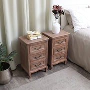 Pair of Solid Wood 3 Drawer Bedside Tables Rattan Raffia Bedroom
