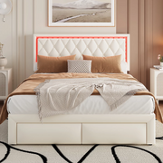 Double Bed Frame 4ft6 Beige 16-Colour LED Headboard 2 Drawers Iron 135x190cm
