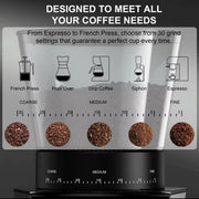 BioloMix Automatic Burr Mill Coffee Grinder with 30 Gears, Visual Bean, 220V -UK