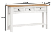 Corona Console Table White Painted 3 Drawer Wax Solid Wood Pine Wooden Hall