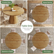 47.24 Inch Solid Wood Round Dining Table Farmhouse Kitchen Table for 4-6 People