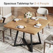 Square Dining Table for 4, 80cm Industrial Kitchen Dinner Table with Metal Base