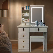 Dressing Table With Led Mirror Drawers Stool Set Makeup Desk Vanity Table Lights