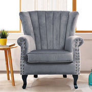 Velvet Accent Chair Scallop Armchair Oyster Back Lounge Tub Chair With Wood Legs