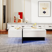Coffee Table LED Lights with Drawers White High Gloss Modern Living Room