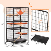 Metal Cat Cage, 4-Tier Small Animal Cage with Wheels, Cat House with Hammock
